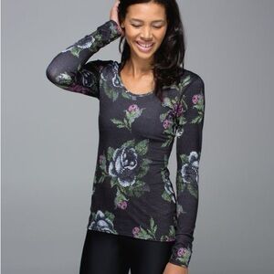 Lululemon Scoop Back Long Sleeve Top Silver Multi Small/Medium Floral Pixel